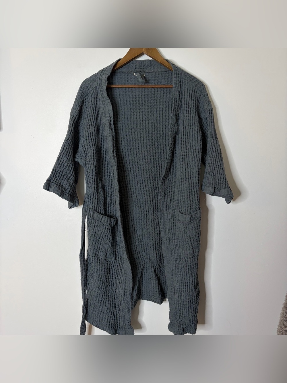 Bathe. Textured Open-Front Robe Cardigan - Charcoal Gray